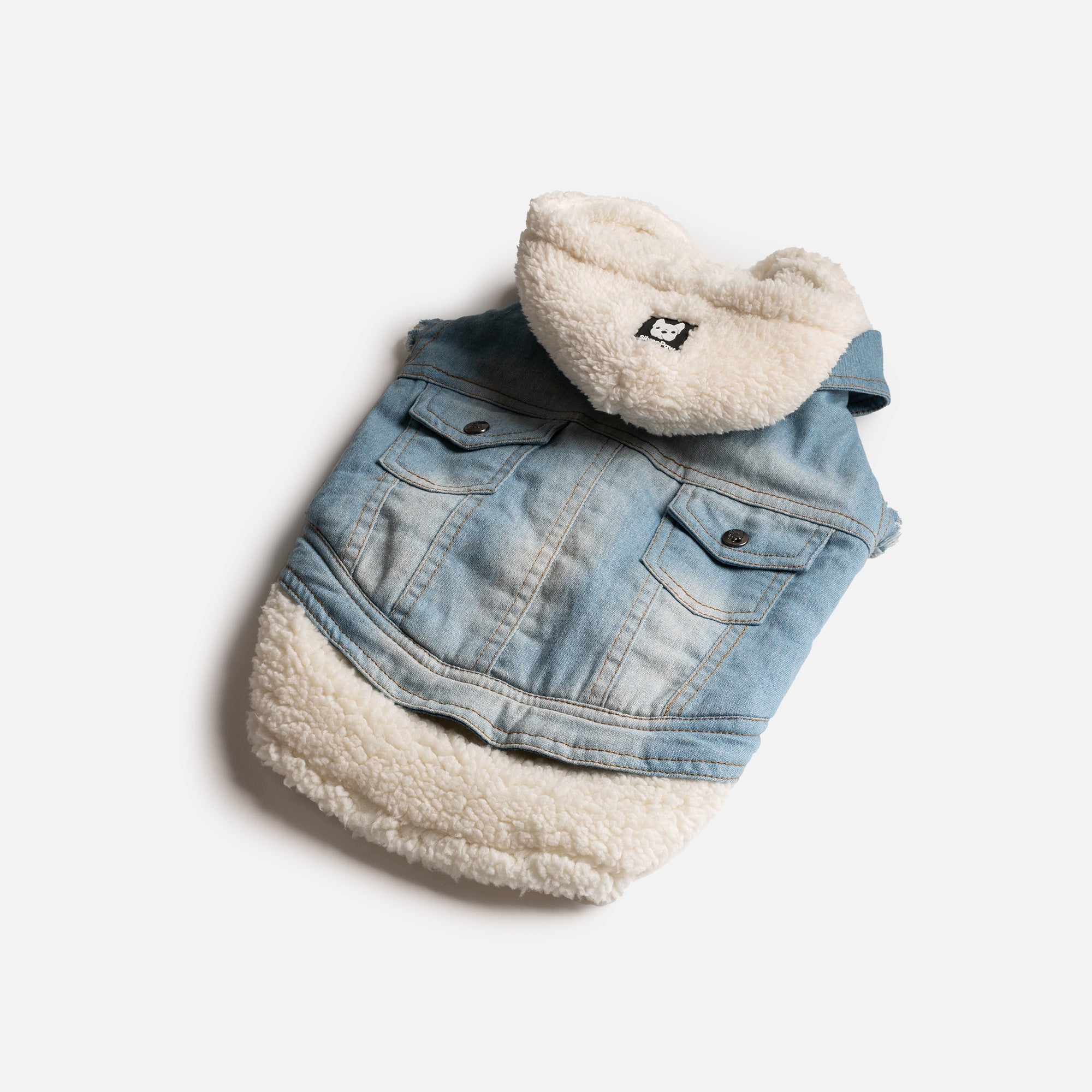 👖 Justin Denim Dog Jacket – Distressed Jean Jacket with Sherpa Lining