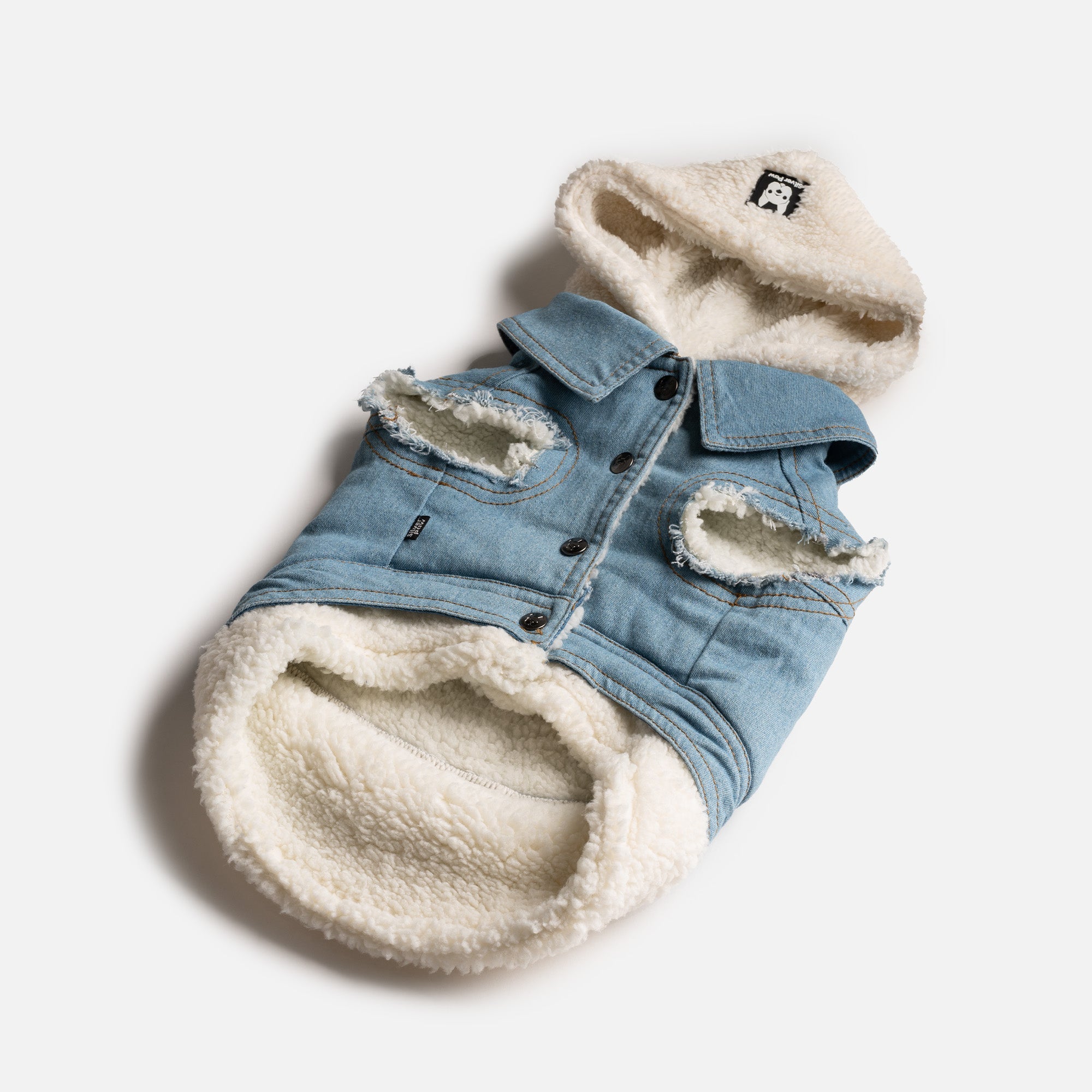 👖 Justin Denim Dog Jacket – Distressed Jean Jacket with Sherpa Lining