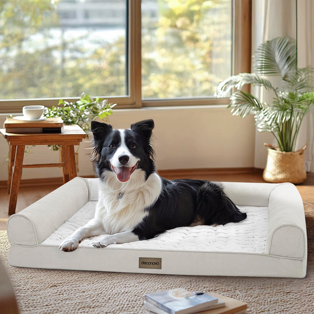 Luxury Velvet & Linen Dog Bed with Armrest