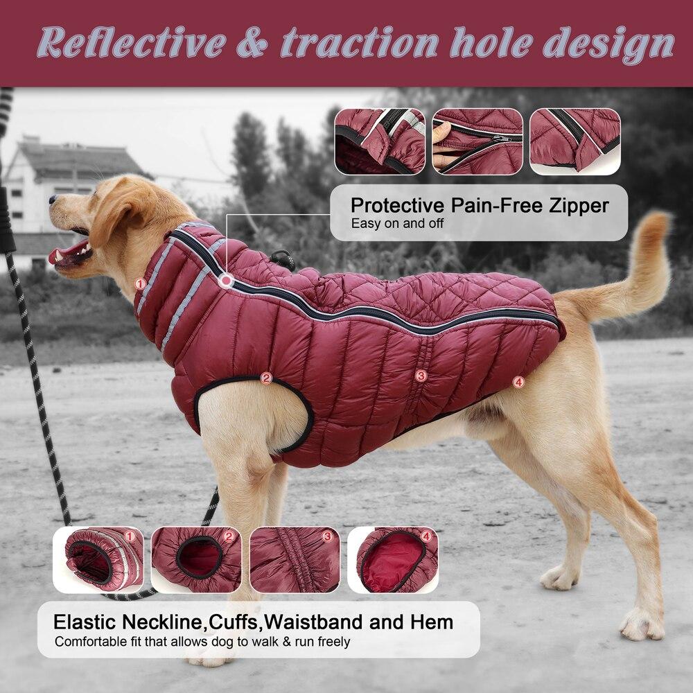 Waterproof Clothes for Large Dogs Reflective Dog Jacket Coat Warm