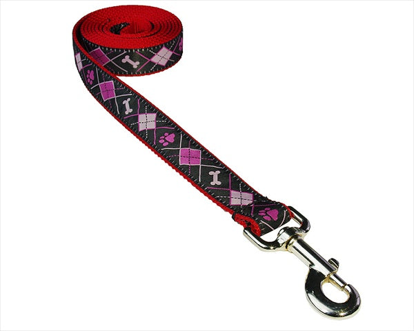 Sassy Dog Wear ARGYLE BLACK3-L 6 ft. Argyle Dog Leash- Black - Medium