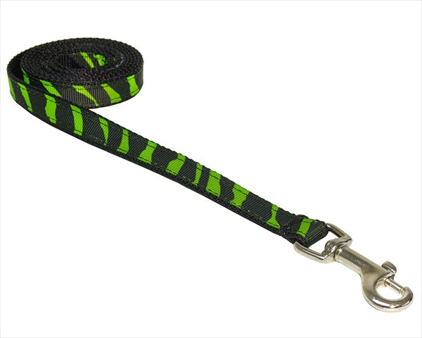 Sassy Dog Wear ZEBRA-GREEN-BLK.1-L 4 ft. Zebra Dog Leash- Green & Blac